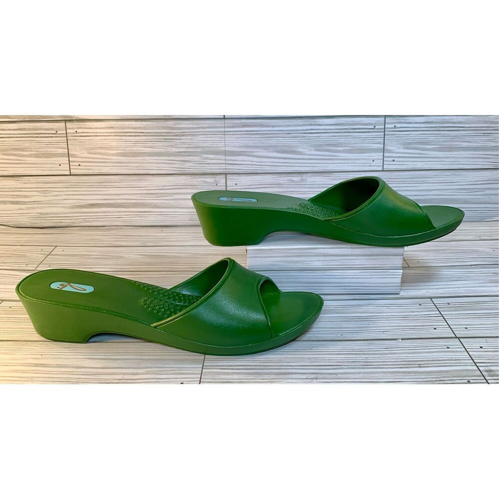 Oka B Slide Slip On Open Toe Heels In Army Green - image 3